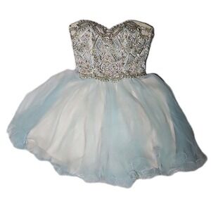 Glamour by Terani Couture Strapless Beaded Prom Pageant Dress Sz 0 W/Flaws